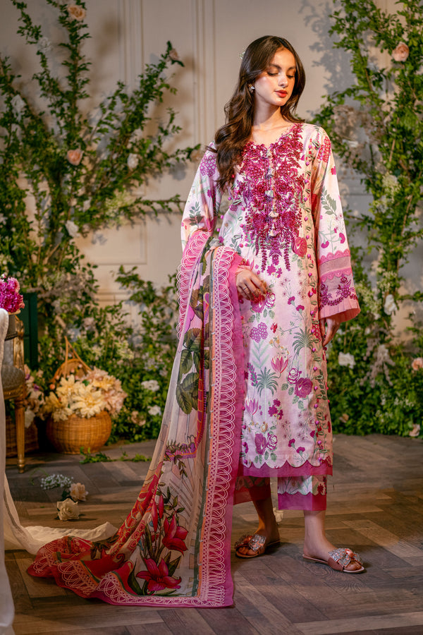 Flora By Humdum Embroidered Lawn Suit Unstitched 3 Piece HD24F FS04 - Summer Collection