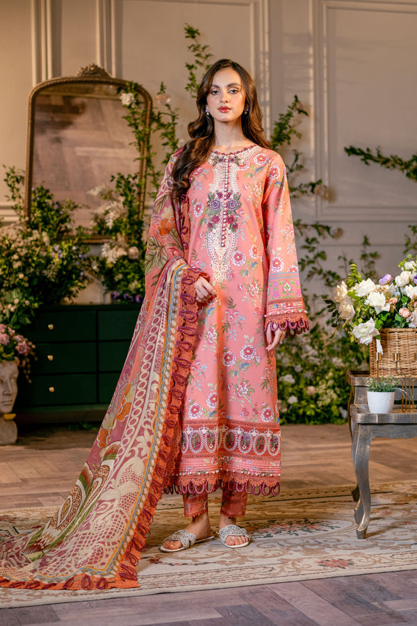Aura of Flora by Zarizaa Unstitched Embroidered Luxury Lawn 3 Pcs Suit ZZ26UAFL ZA10-3ULE02B-2602 ZORRO - Summer
